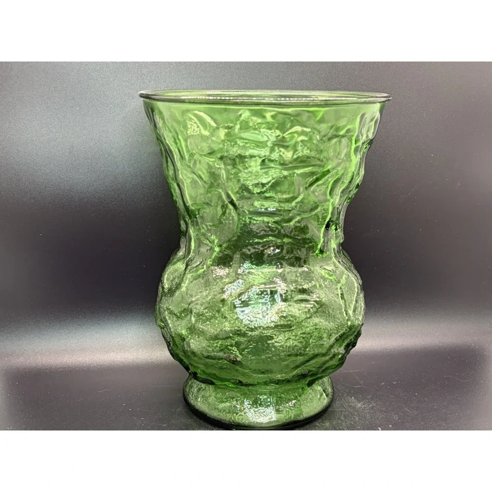 1 Vintage X Large EO‎ BRODY CO Hoosier Emerald Green Glass Vases Crinkle Design